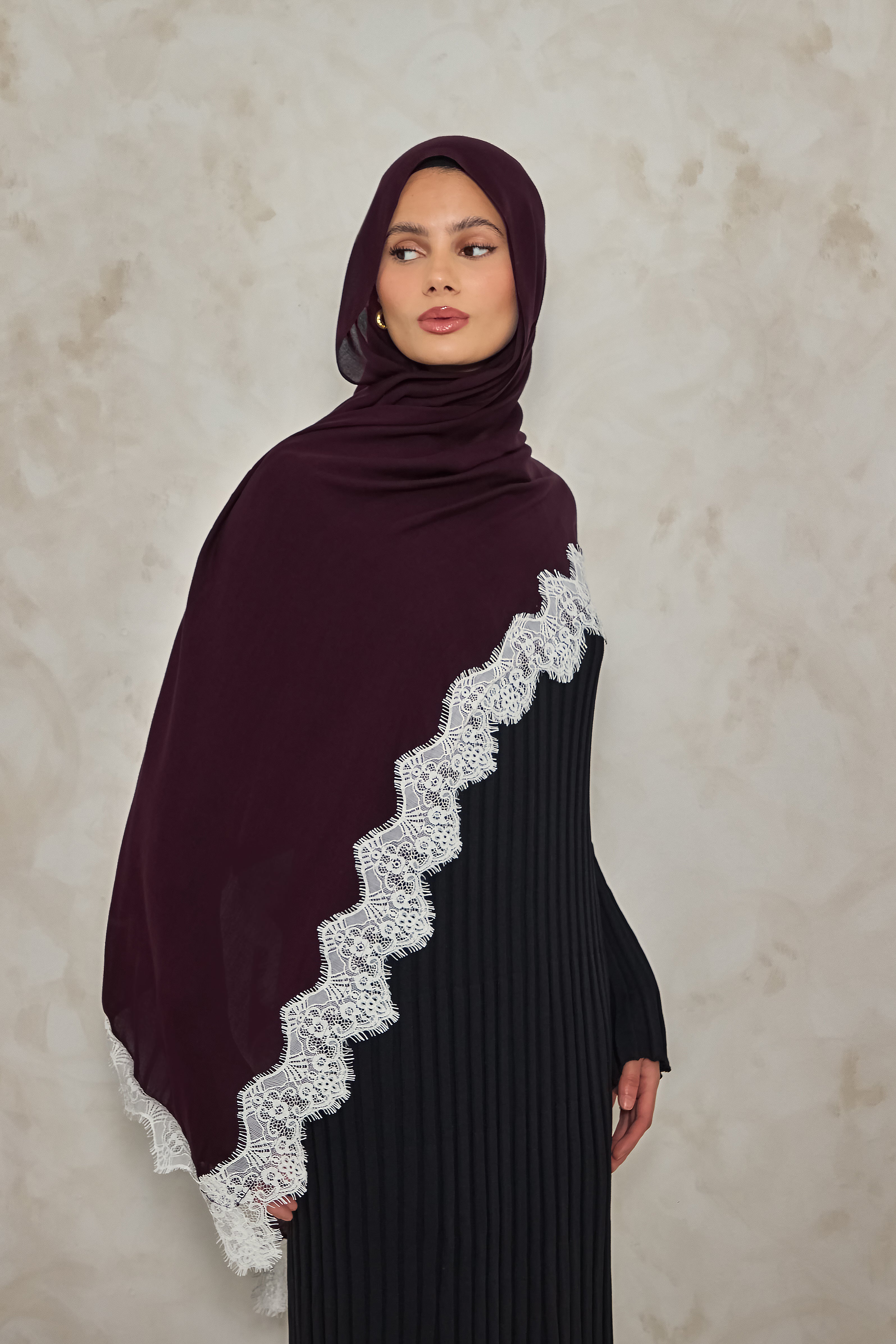 Deep Mulberry Modal Lace Hijab