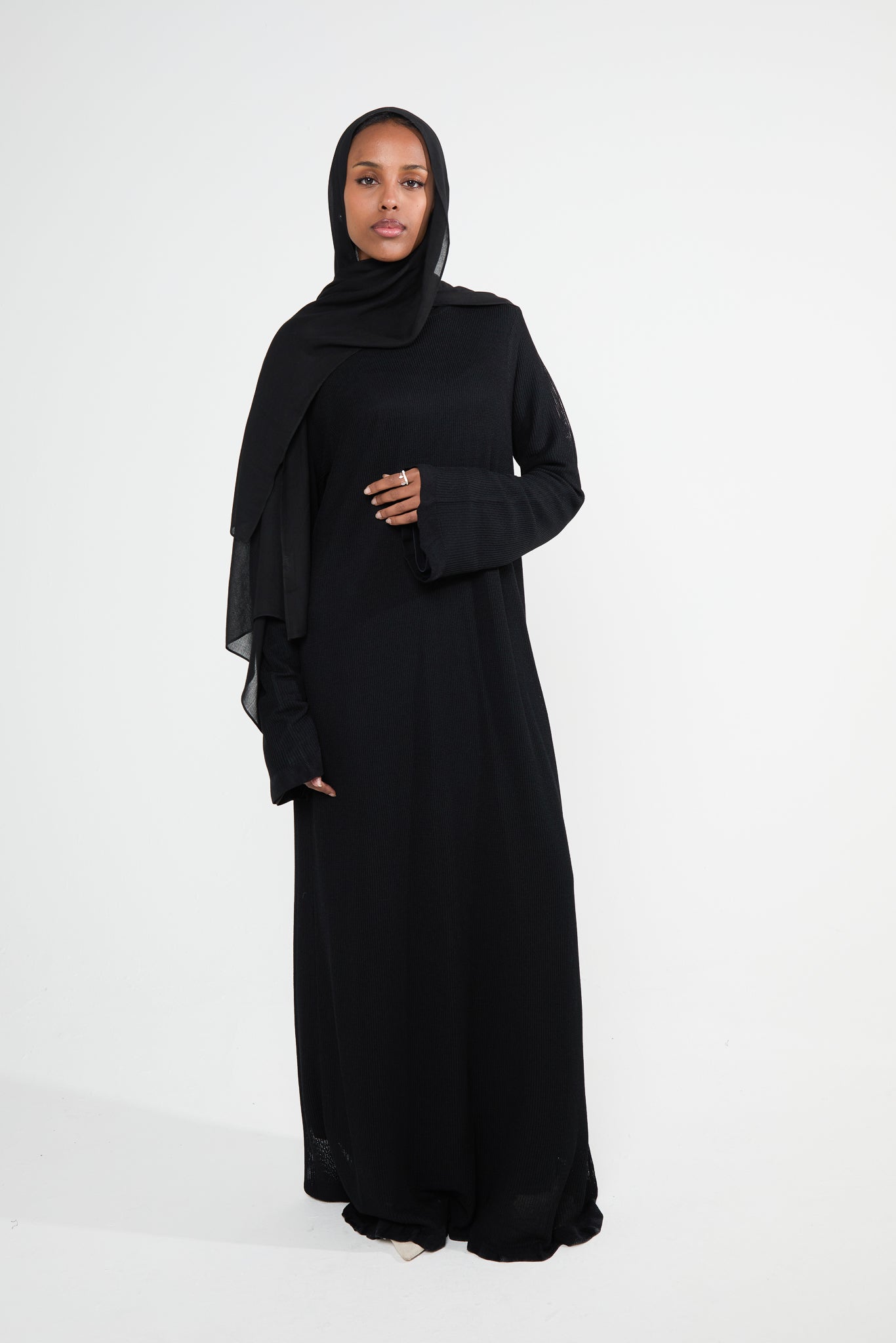 Black Lined Crochet Abaya Dress