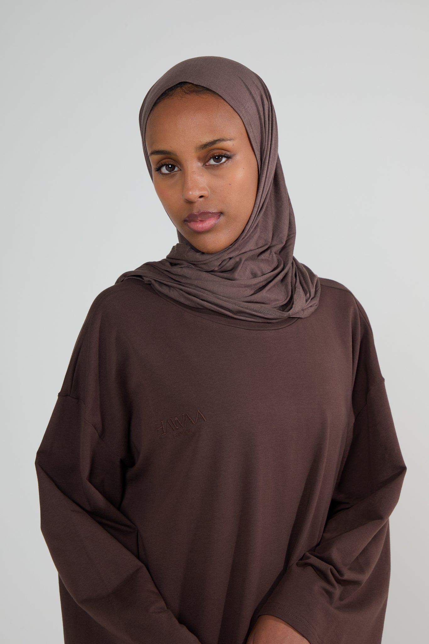 Brown Oversized Cotton Tee Abaya