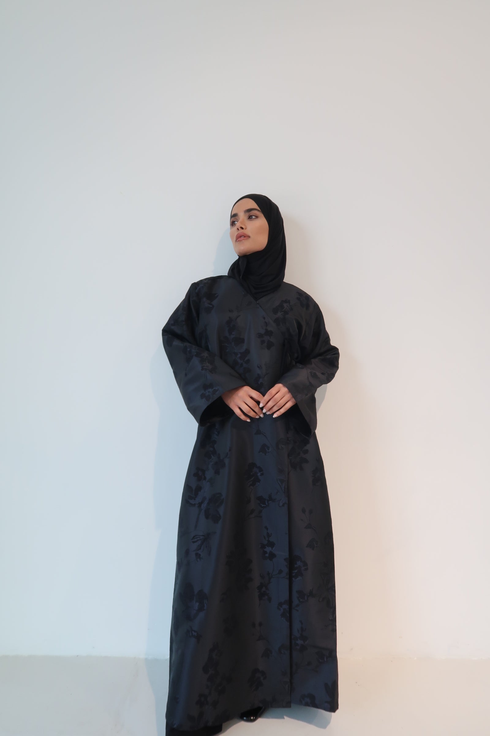 Taffeta Floral Open Abaya